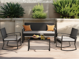 Patio Furniture Set for 4 with Outdoor Rocking Chairs,Rattan Loveseat,Glass Bistro Coffee Table,Removable Cushion for Backyard,