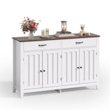 55" Farmhouse Buffet Sideboard for Kitchen, 2 Drawers & 4 Doors Wood Storage Cabinet for Living Room - White+Retro