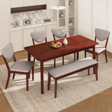 Solid Wood Dining Table Set for 6 rectangular, Asofer Mid-Century Kitchen Table and Chairs with Padded Chairs& Bench for Small Spaces/Apartments