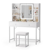 Asofer Modern Vanity Desk Set, Makeup Vanity Table with Cushioned Stool and LED Light for Women, Girls, White