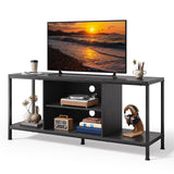 Mid-Century Wooden TV Stand for TVs up to 65" with Open Storage Shelves and Metal Frame - Black