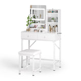 Asofer Vanity Desk Set with Adjustable Lighted Mirror, Makeup Table Set with 2 Drawers for Bedroom Bathroom, White