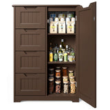 33.5" H Bathroom Floor Storage Cabinet with 4 Drawers and Adjustable Shelf - Dark Brown