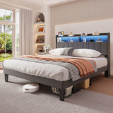 Asofer 5 - Piece Bedroom Furniture Sets - Includes Queen Size Bed Frame with Headboard, 2 Nightstands with Charge Station, 6-Wide Drawer Dresser & Armoire Wardrobe, Black