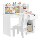 Asofer Kids Study Desk with Drawer and Cabinet, Writing Table with 3 Open Selves & Corkboard for Notes, White