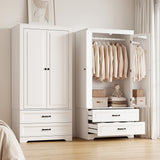 Asofer Wooden Armoire Wardrobe with Full-Length Mirror & 2 Drawers, 2 Doors, Hanging Rod, Anti-tip, Adjustable Mirror Position (Left/Right), freestanding Wardrobe for Bedroom, White