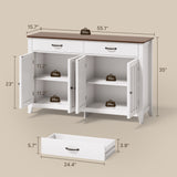 55" Farmhouse Buffet Sideboard for Kitchen, 2 Drawers & 4 Doors Wood Storage Cabinet for Living Room - White+Retro