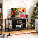 Mid-Century Wooden TV Stand for TVs up to 65" with Open Storage Shelves and Metal Frame - Black