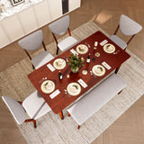 Solid Wood Dining Table Set for 6 rectangular, Asofer Mid-Century Kitchen Table and Chairs with Padded Chairs& Bench for Small Spaces/Apartments