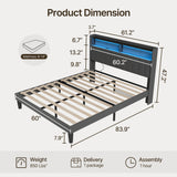 Asofer Queen Bed Frame with,Modern Upholstered Platform Bed with USB Charging Ports Headboard,No Box Spring Needed, Dark Gray