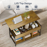 Asofer Coffee Table, Lift Top Coffee Tables for Living Room with Hidden Compartment, Small Central Table, Retro