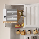 71" Farmhouse Kitchen Pantry Storage Cabinet, Modern Coffee Hutch with Doors, Shelves & Microwave Stand, Cupboard for Dining Room - White+Retro