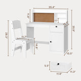 Asofer Kids Study Desk with Drawer and Cabinet, Writing Table with 3 Open Selves & Corkboard for Notes, White