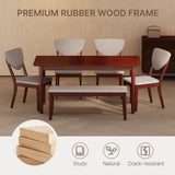 Solid Wood Dining Table Set for 6 rectangular, Asofer Mid-Century Kitchen Table and Chairs with Padded Chairs& Bench for Small Spaces/Apartments