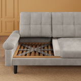Asofer 82" Sofa Couch, L Shaped Convertible Sectional Sofa with Soft Velvet, Modern Couches for Living Room Apartment Office, Light Grey