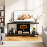 Mid-Century Wooden TV Stand for TVs up to 65" with Open Storage Shelves and Metal Frame - Black