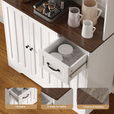 71" Farmhouse Kitchen Pantry Storage Cabinet, Modern Coffee Hutch with Doors, Shelves & Microwave Stand, Cupboard for Dining Room - White+Retro
