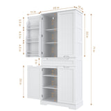 Noelse 71" Tall Kitchen Pantry Storage Cabinet with Doors and 10 Shelves, Wooden Food Storage Cabinet with Large Drawer for Dining Room and Craft Room, White