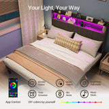 Asofer Queen Bed Frame with,Modern Upholstered Platform Bed with USB Charging Ports Headboard,No Box Spring Needed, Dark Gray