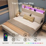 Asofer Full Bed Frame, Modern Upholstered Storage Platform Headboard with USB Charging,Beige