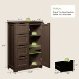 33.5" H Bathroom Floor Storage Cabinet with 4 Drawers and Adjustable Shelf - Dark Brown