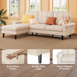 Asofer 82" Sofa Couch, L Shaped Convertible Sectional Sofa with Soft Velvet, Modern Couches for Living Room Apartment Office, Beige
