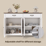 55" Farmhouse Buffet Sideboard for Kitchen, 2 Drawers & 4 Doors Wood Storage Cabinet for Living Room - White+Retro