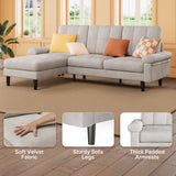 Asofer 82" Sofa Couch, L Shaped Convertible Sectional Sofa with Soft Velvet, Modern Couches for Living Room Apartment Office, Light Grey