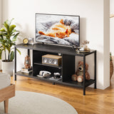 Mid-Century Wooden TV Stand for TVs up to 65" with Open Storage Shelves and Metal Frame - Black