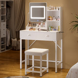 Asofer Vanity Desk Set with Adjustable Lighted Mirror, Makeup Table Set with 2 Drawers for Bedroom Bathroom, White