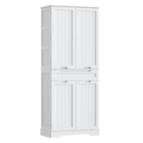 Noelse 71" Tall Kitchen Pantry Storage Cabinet with Doors and 10 Shelves, Wooden Food Storage Cabinet with Large Drawer for Dining Room and Craft Room, White