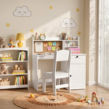 Asofer Kids Study Desk with Drawer and Cabinet, Writing Table with 3 Open Selves & Corkboard for Notes, White