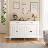 55" Farmhouse Buffet Sideboard for Kitchen, 2 Drawers & 4 Doors Wood Storage Cabinet for Living Room - White+Retro