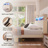 Asofer Full Bed Frame, Modern Upholstered Storage Platform Headboard with USB Charging,Beige