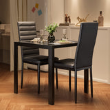 Dining Table Set for 2, Asofer 3 Pieces  Kitchen Table and PU Leather Chairs Set for Small Space, Black