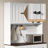 71" Farmhouse Kitchen Pantry Storage Cabinet, Modern Coffee Hutch with Doors, Shelves & Microwave Stand, Cupboard for Dining Room - White+Retro