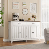 55" Farmhouse Buffet Sideboard for Kitchen, 2 Drawers & 4 Doors Wood Storage Cabinet for Living Room - White+Retro