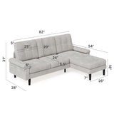 Asofer 82" Sofa Couch, L Shaped Convertible Sectional Sofa with Soft Velvet, Modern Couches for Living Room Apartment Office, Light Grey