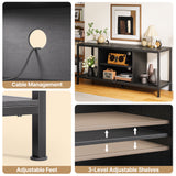 Mid-Century Wooden TV Stand for TVs up to 65" with Open Storage Shelves and Metal Frame - Black