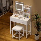 Asofer Vanity Desk Set with Adjustable Lighted Mirror, Makeup Table Set with 2 Drawers for Bedroom Bathroom, White