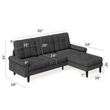 Asofer 82" Sofa Couch, L Shaped Convertible Sectional Sofa with Soft Velvet, Modern Couches for Living Room Apartment Office, Black