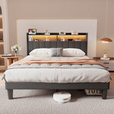 Asofer 5 - Piece Bedroom Furniture Sets - Includes Queen Size Bed Frame with Headboard, 2 Nightstands with Charge Station, 6-Wide Drawer Dresser & Armoire Wardrobe, Black