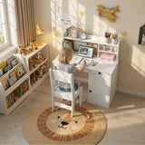 Asofer Kids Study Desk with Drawer and Cabinet, Writing Table with 3 Open Selves & Corkboard for Notes, White
