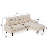 Asofer 82" Sofa Couch, L Shaped Convertible Sectional Sofa with Soft Velvet, Modern Couches for Living Room Apartment Office, Beige