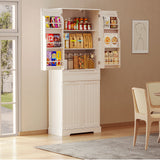 Noelse 71" Tall Kitchen Pantry Storage Cabinet with Doors and 10 Shelves, Wooden Food Storage Cabinet with Large Drawer for Dining Room and Craft Room, White