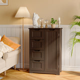 33.5" H Bathroom Floor Storage Cabinet with 4 Drawers and Adjustable Shelf - Dark Brown