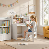 Asofer Kids Study Desk with Drawer and Cabinet, Writing Table with 3 Open Selves & Corkboard for Notes, White