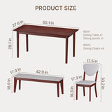 Solid Wood Dining Table Set for 6 rectangular, Asofer Mid-Century Kitchen Table and Chairs with Padded Chairs& Bench for Small Spaces/Apartments