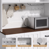 71" Farmhouse Kitchen Pantry Storage Cabinet, Modern Coffee Hutch with Doors, Shelves & Microwave Stand, Cupboard for Dining Room - White+Retro