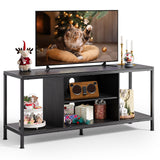 Mid-Century Wooden TV Stand for TVs up to 65" with Open Storage Shelves and Metal Frame - Black